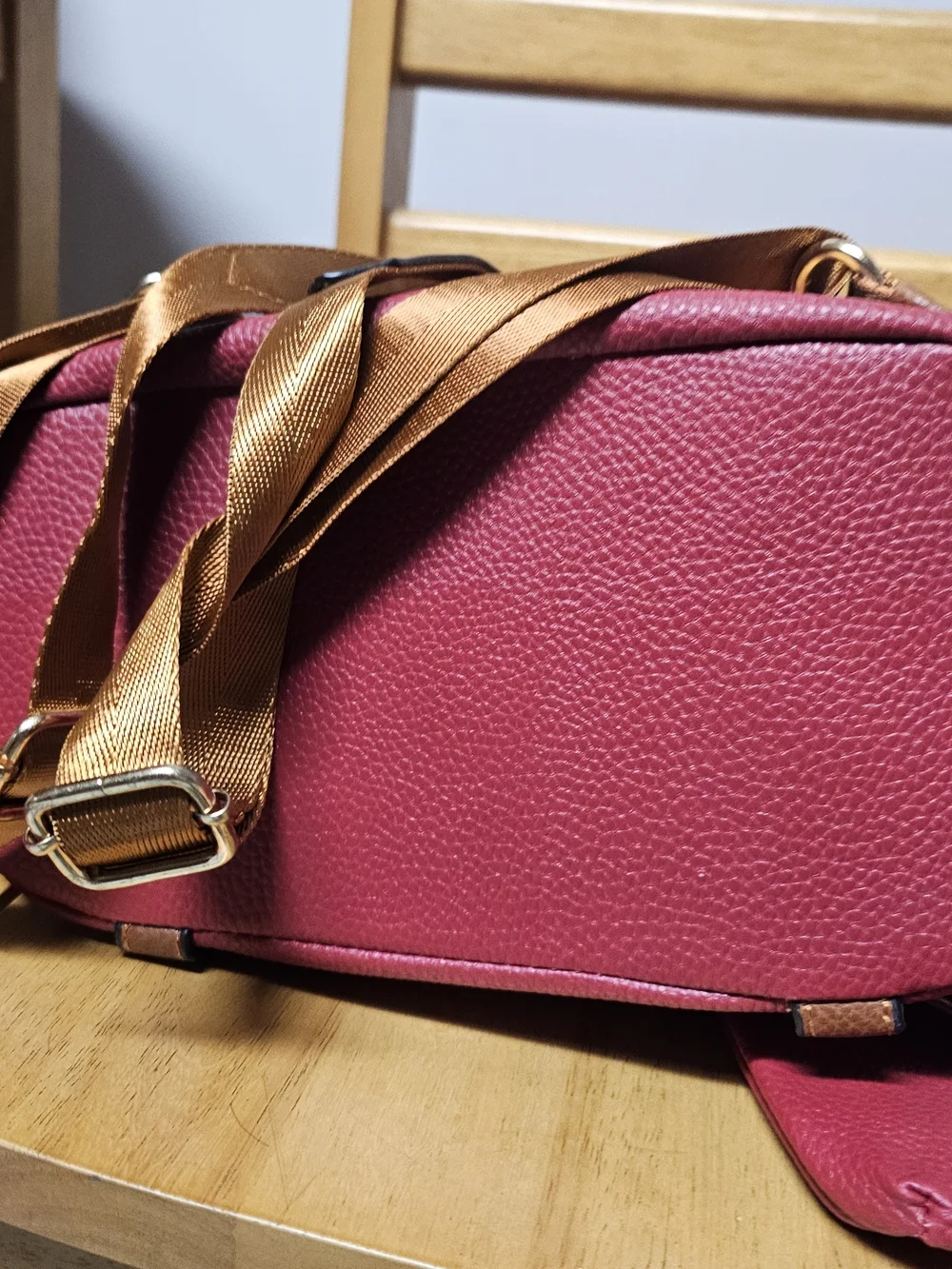 Lipstick Red Brown Faux Leather Backpack Travel Vacation Medium Multipurpose Bag